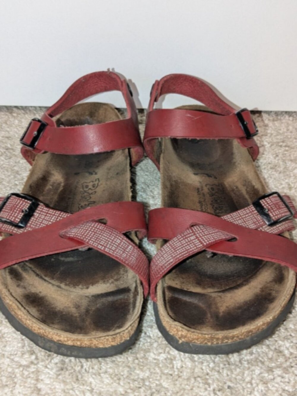Birkis Birkenstock Lillie Red Leather Sandals Womens Size 40 US 9 Ankle Strap